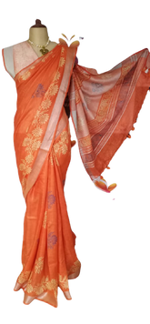 Linen Hand Block Printed Saree SILK ZONE